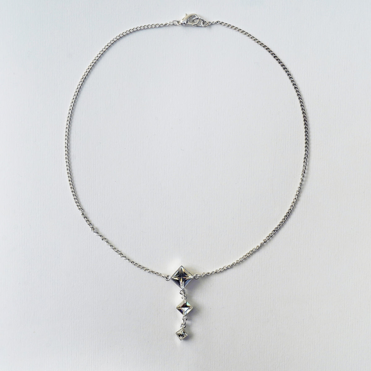 Dead Stock Rhinestone Dangle Necklace / デッドストック・スクエアRSネックレス(silver)