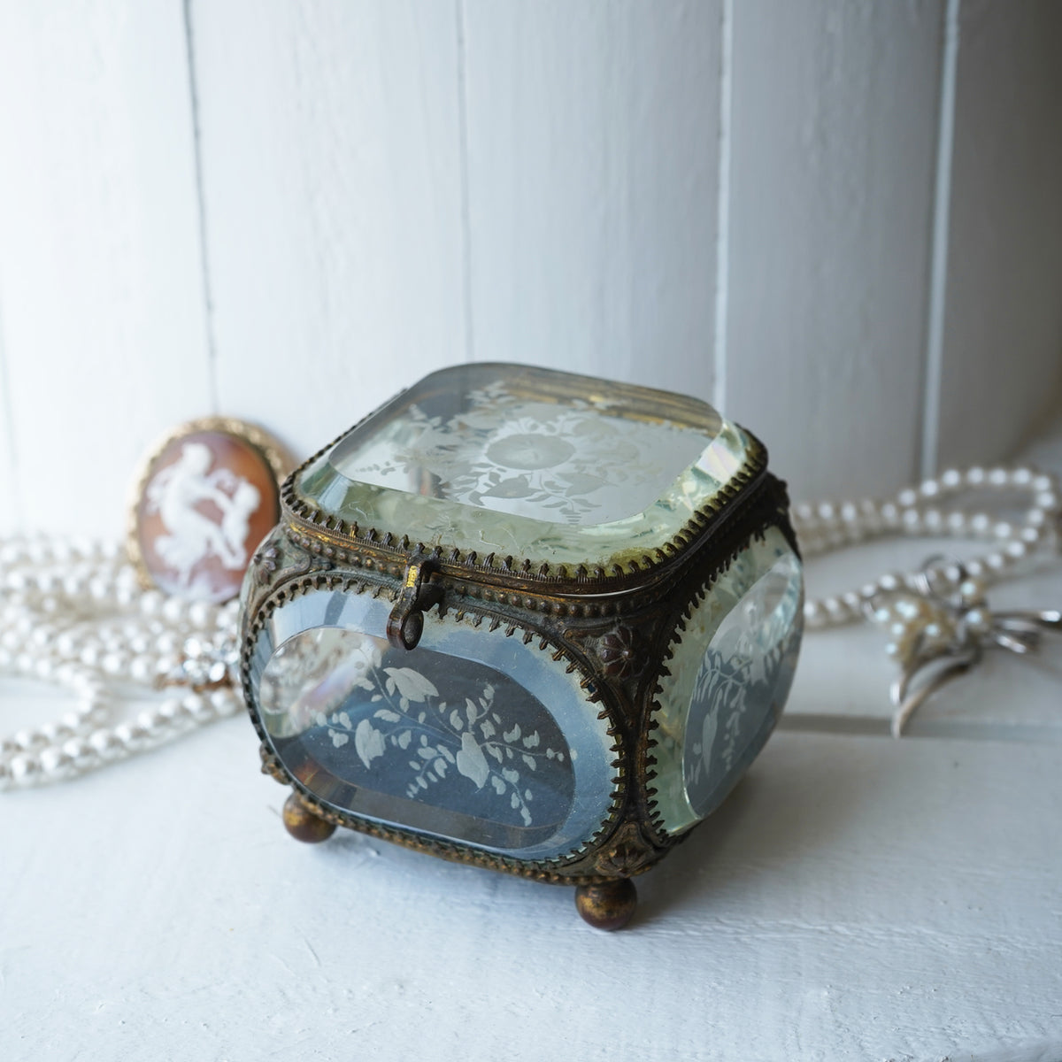 C.1910s Victorian Glass Jewelry Box / アンティーク グラス