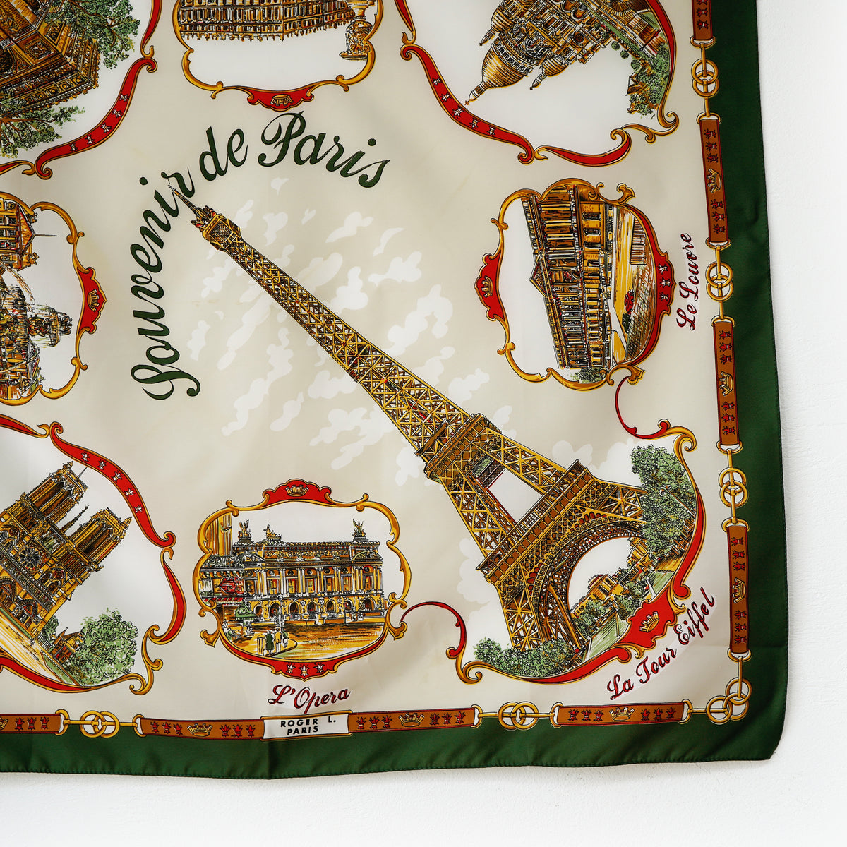 1980s Souvenir Scarf PARIS / ヴィンテージ・スーベニアスカーフ・パリ(green & beige)