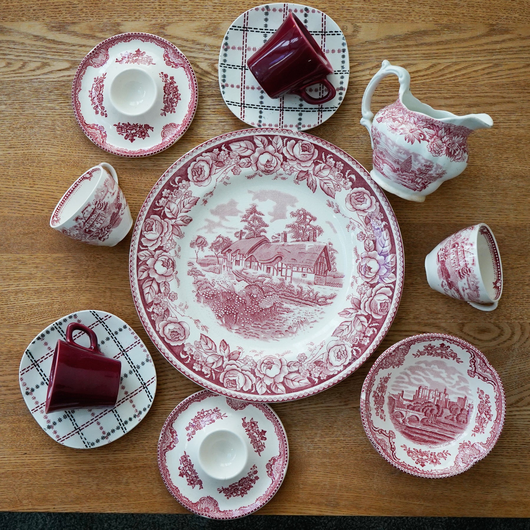 【6枚セット】    ビンテージ皿　英国製 2枚あり！1830年代リッジウェイ社B&W 平皿（直径26.5cm） イギリス