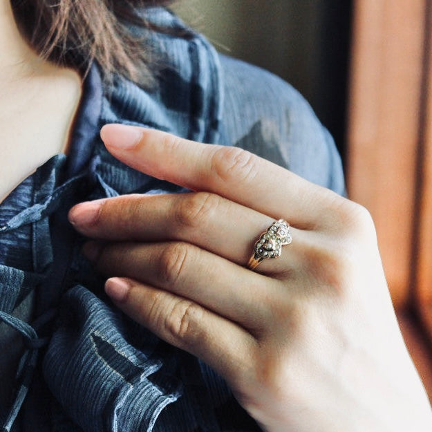 1884 Antique Pearl & Double Heart Ring (K9) /ヴィクトリアン