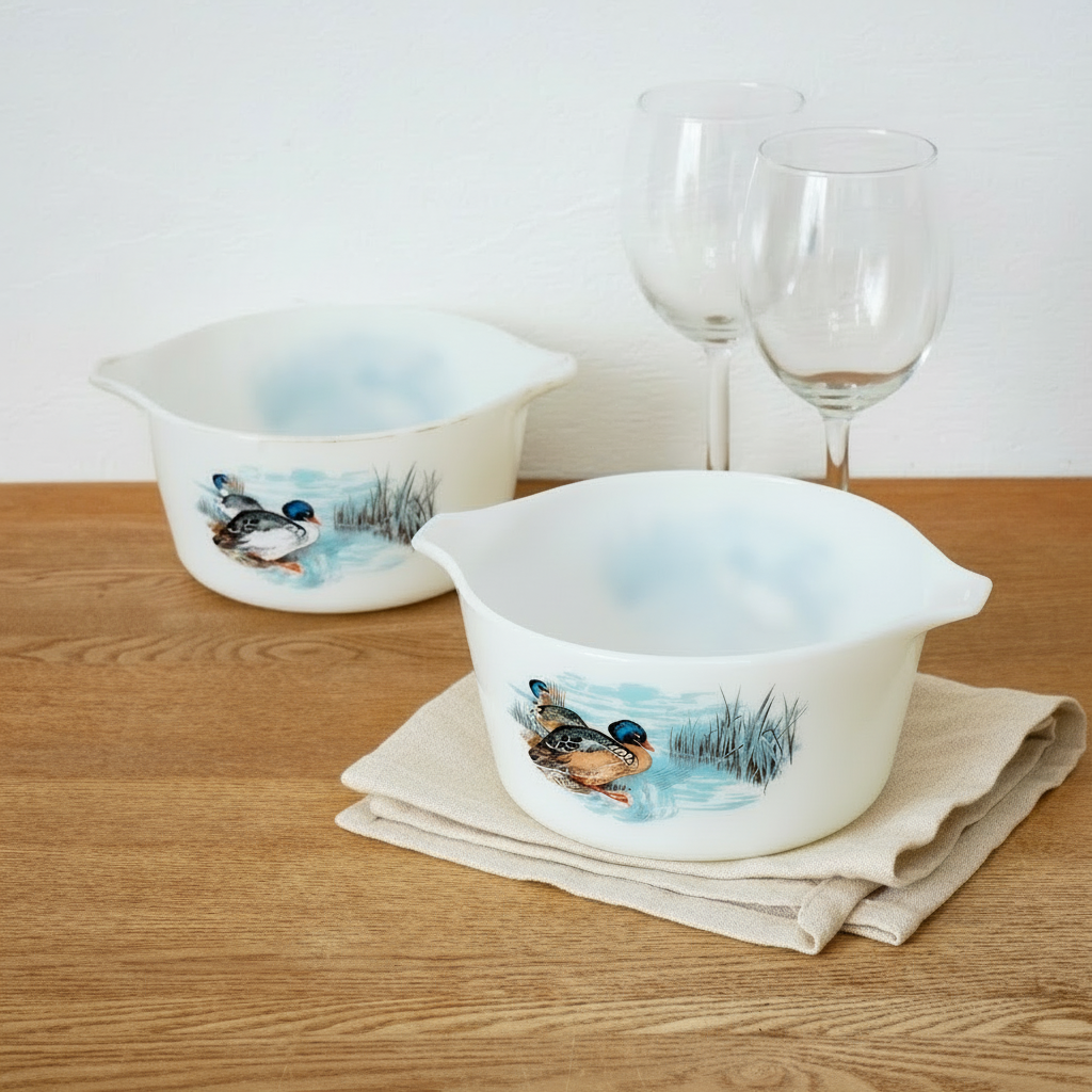 USA 4点 ボウル＆キャセロール パイレックス 【柄揃い】PYREX パイレックス Pyrex 2.0L×2個セット 21×11cm フタつき耐熱ガラスボウル 食器