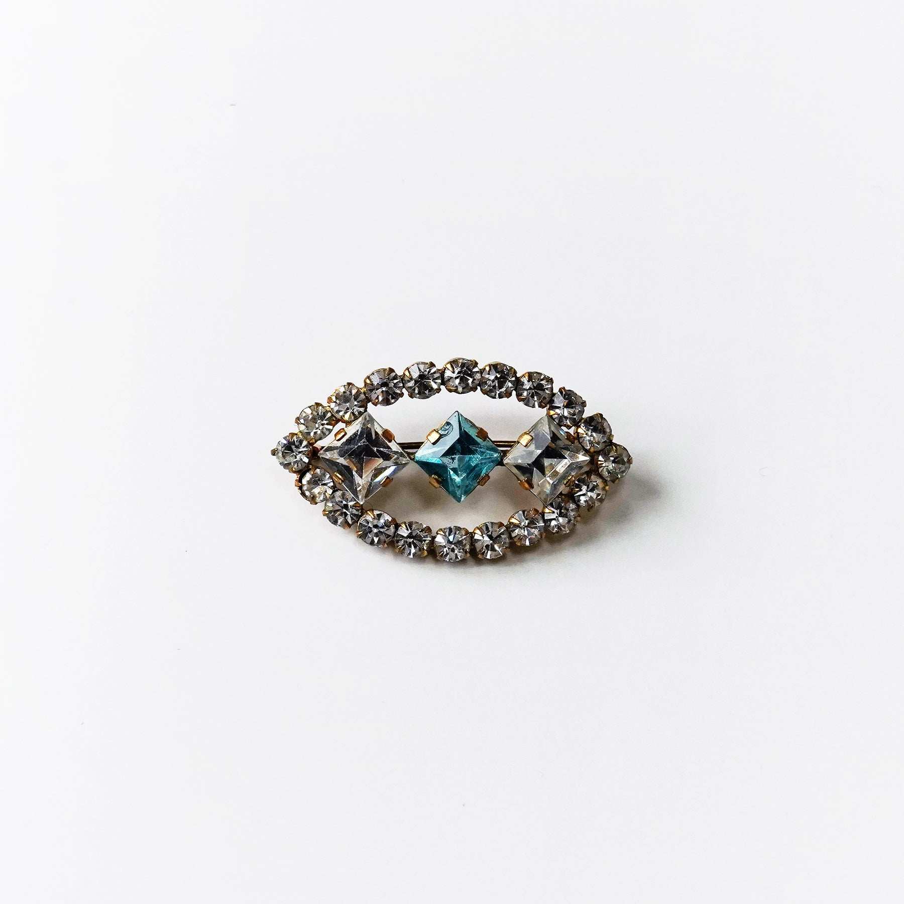 1930s Square cut Rhinestone Brooch / 1930年代ブルーラインストーンのブローチ