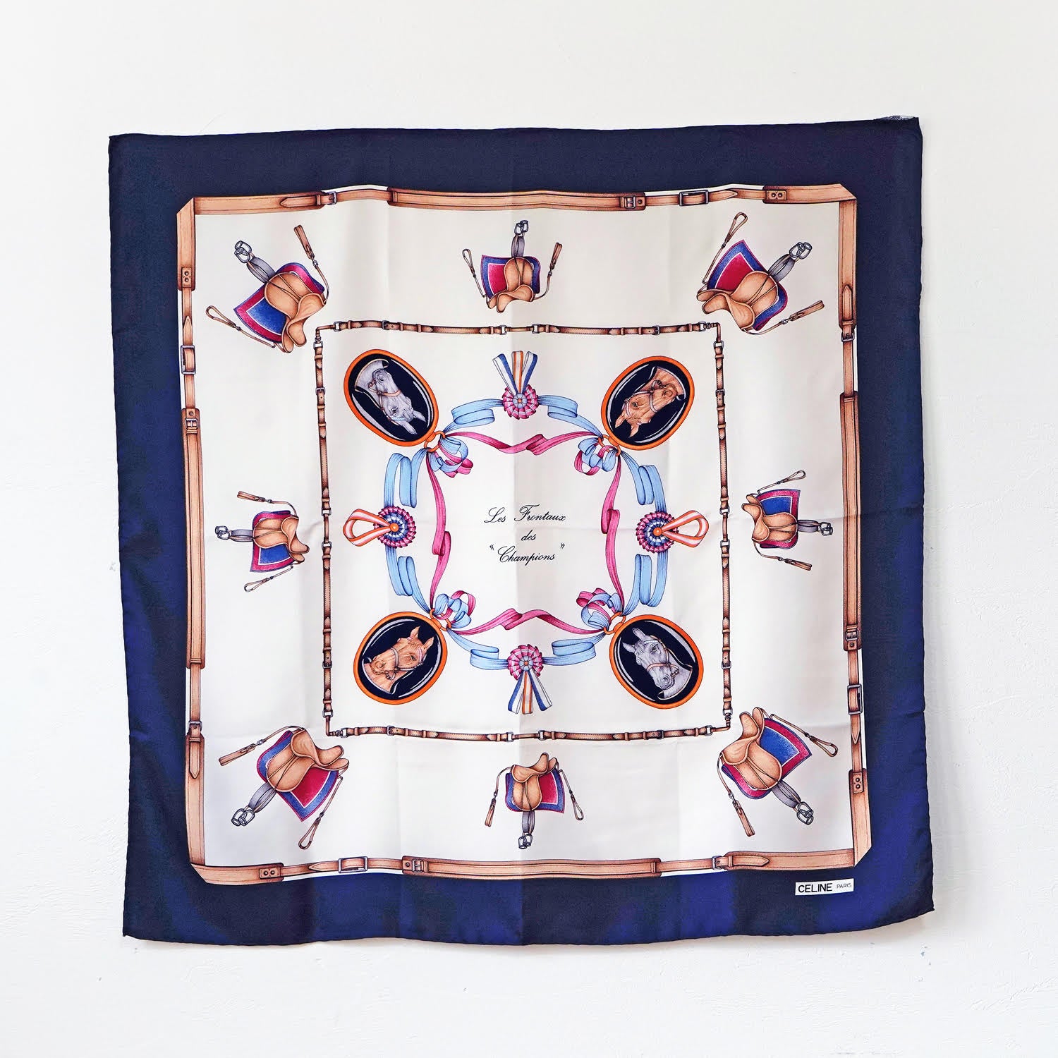 C1980s CELINE silk scarf “Champion Horses” / セリーヌ・シルク