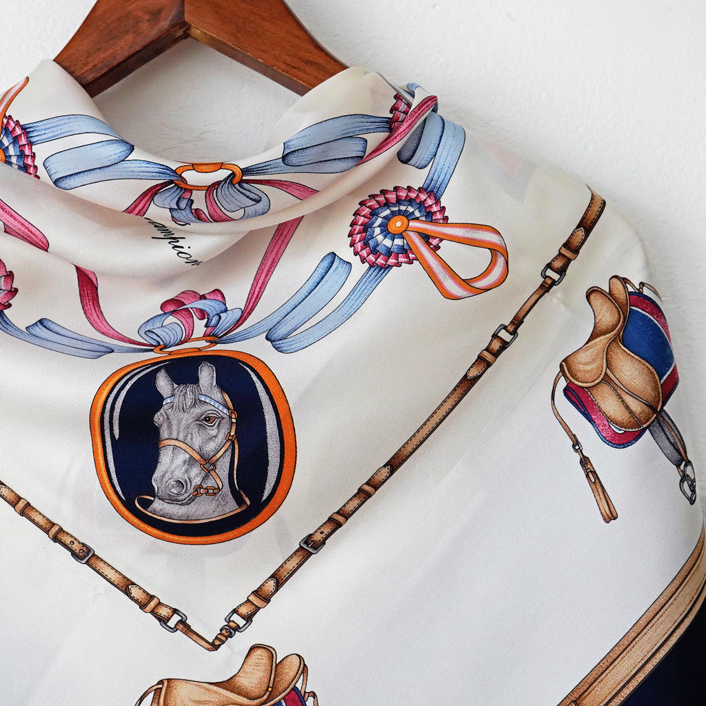 C1980s CELINE silk scarf “Champion Horses” / セリーヌ・シルク