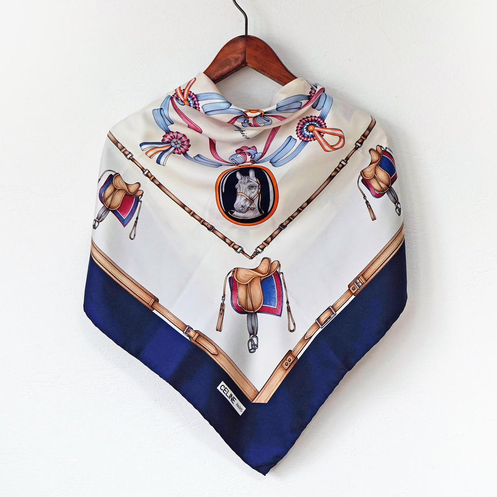 C1980s CELINE silk scarf “Champion Horses” / セリーヌ・シルク