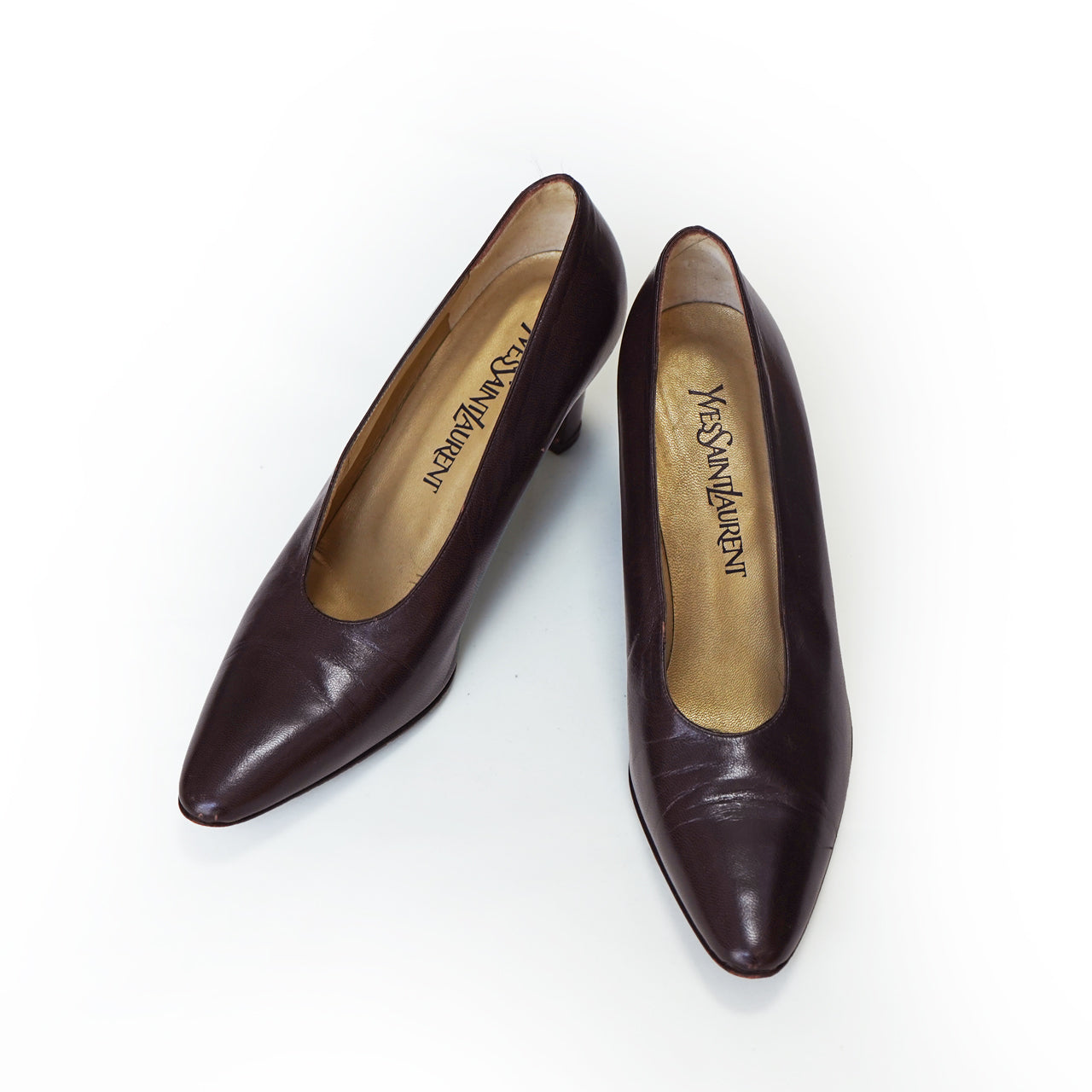 美品 Vintage イヴサンローラン Yves Saint Laurent パンプス スウェードレザー ヒール シューズ 靴 レディース 36 1/2(23.5cm相当) ブラウン約255cm